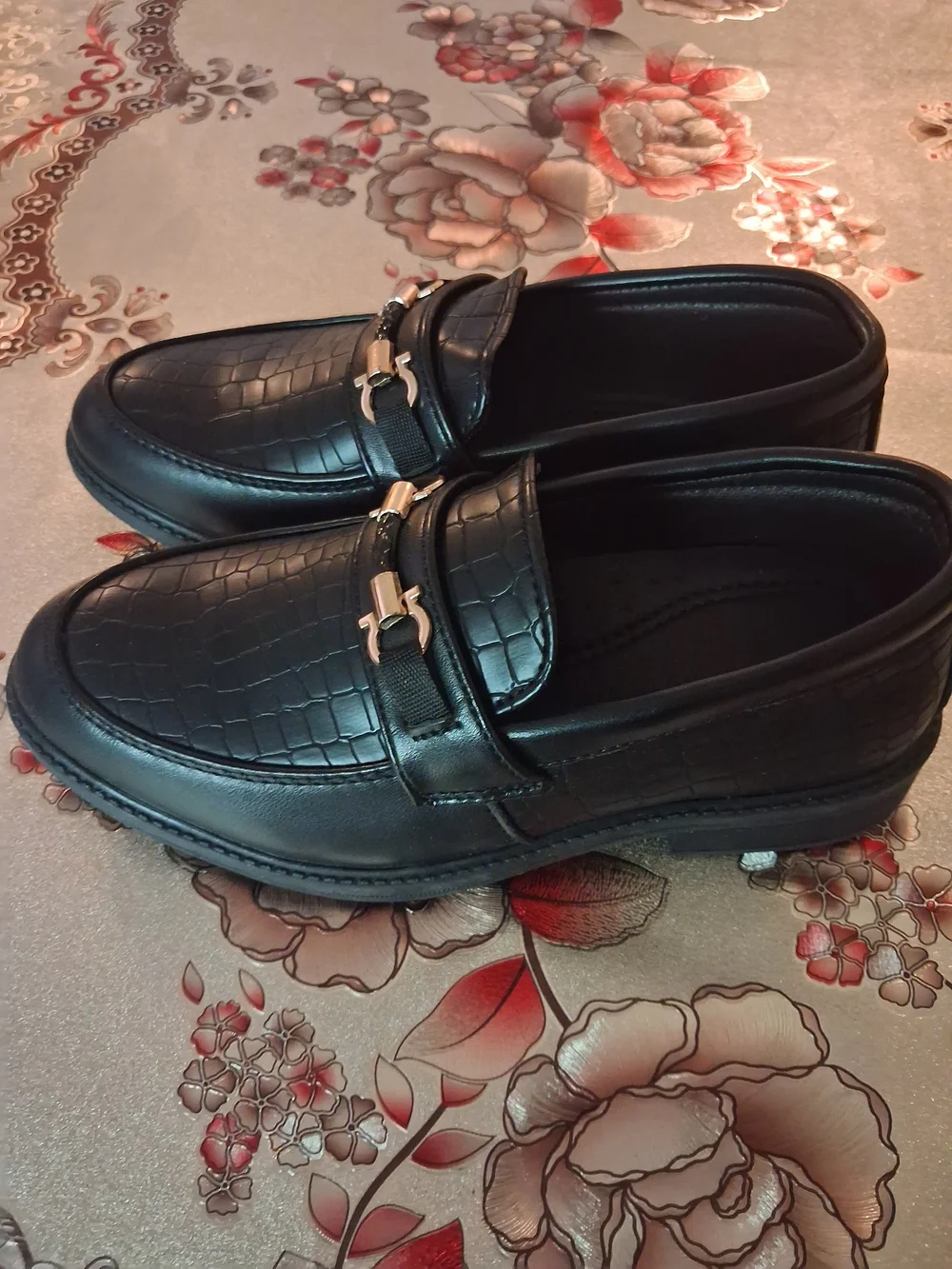 Black Men's Slip-On Loafers with Metal Bit Accent